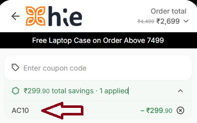 Screenshot of tested coupon for Hiestyle