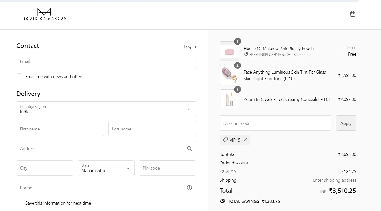 Screenshot of tested coupon for House Of Makeup