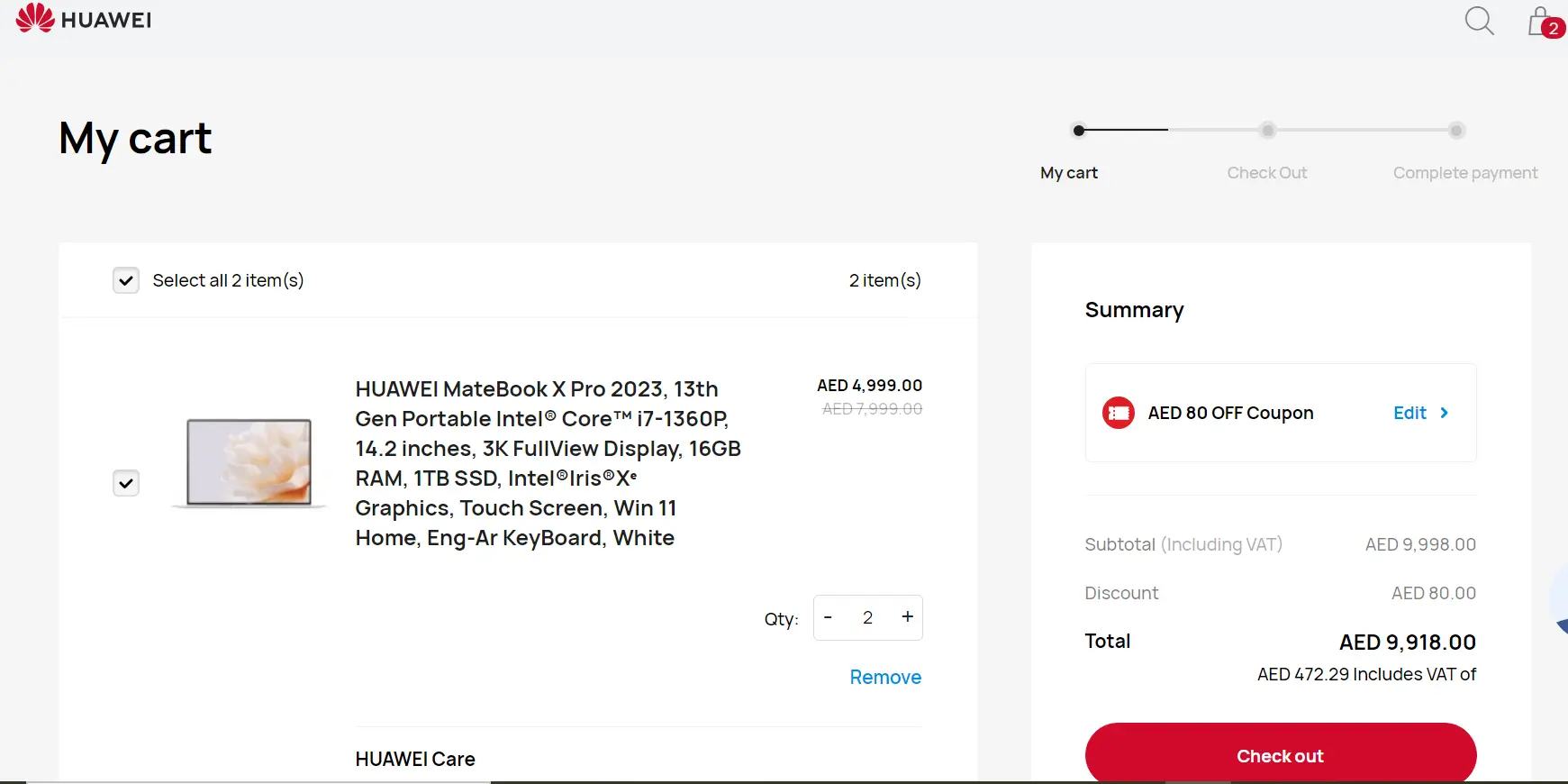 Screenshot of tested coupon for Huawei