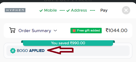 Screenshot of tested coupon for Hyphen