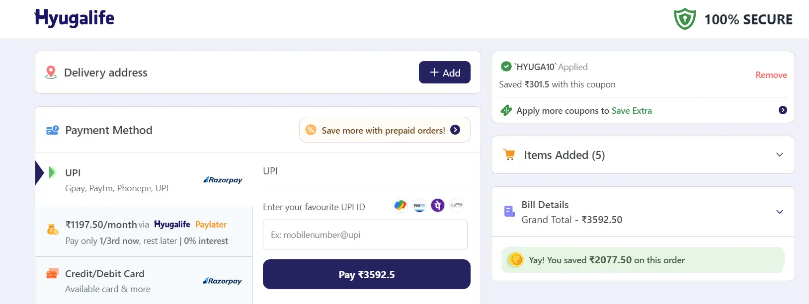 Screenshot of tested coupon for Hyugalife