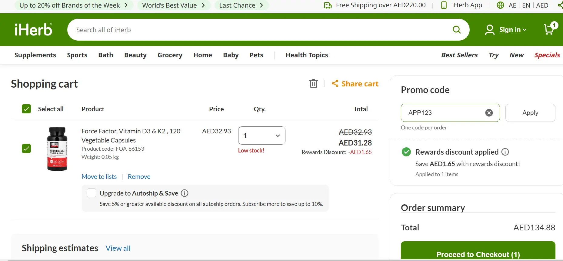 Screenshot of tested coupon for IHerb