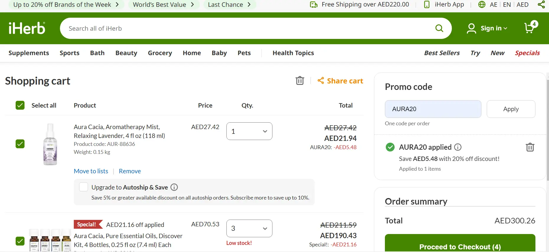 Screenshot of tested coupon for IHerb