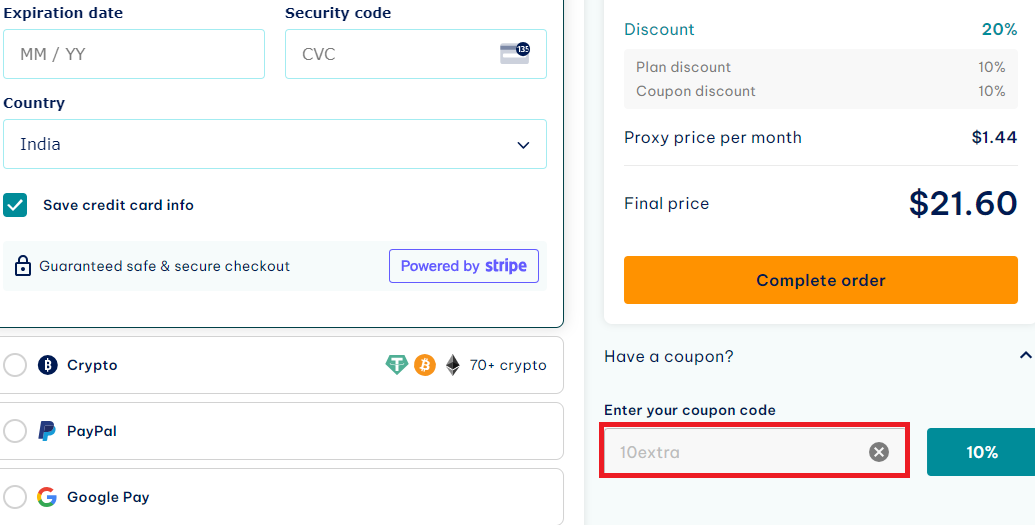 Screenshot of tested coupon for Iproyal