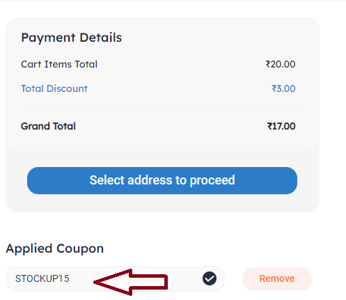 Screenshot of tested coupon for ITC Store