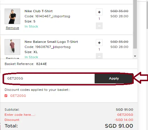 Screenshot of tested coupon for JD Sports