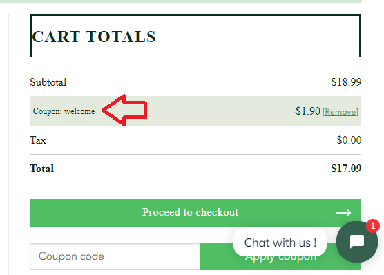 Screenshot of tested coupon for Kingdom Kratom