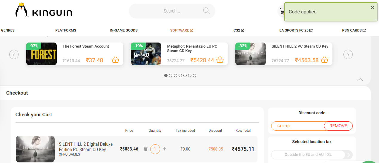 Screenshot of tested coupon for Kinguin