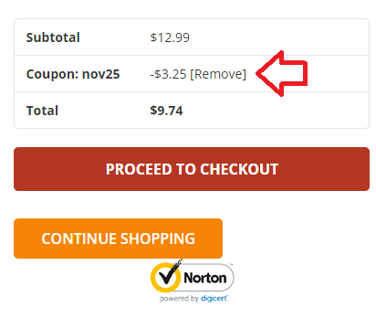 Screenshot of tested coupon for Kratora