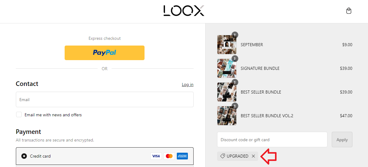 Screenshot of tested coupon for LOOX