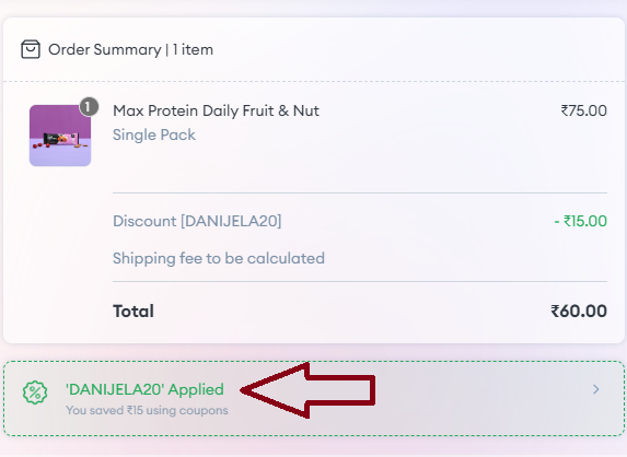 Screenshot of tested coupon for Max Protein