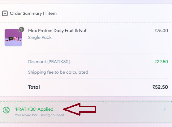 Screenshot of tested coupon for Max Protein