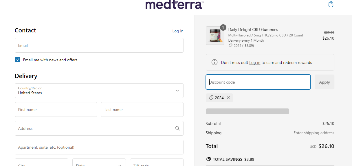 Screenshot of tested coupon for Medterra