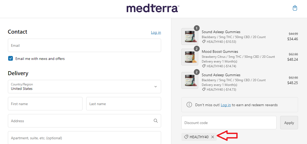 Screenshot of tested coupon for Medterra