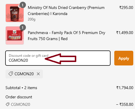 Screenshot of tested coupon for Ministry Of Nuts