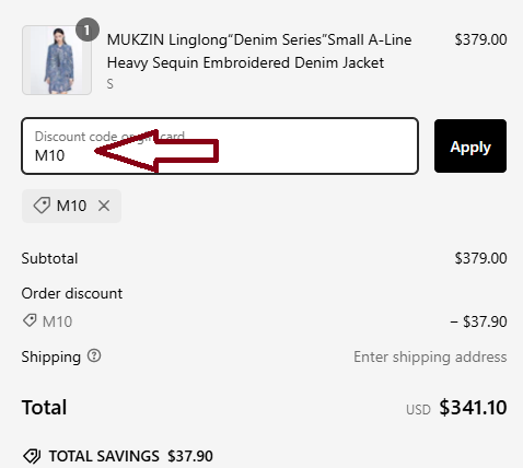 Screenshot of tested coupon for Mukzin