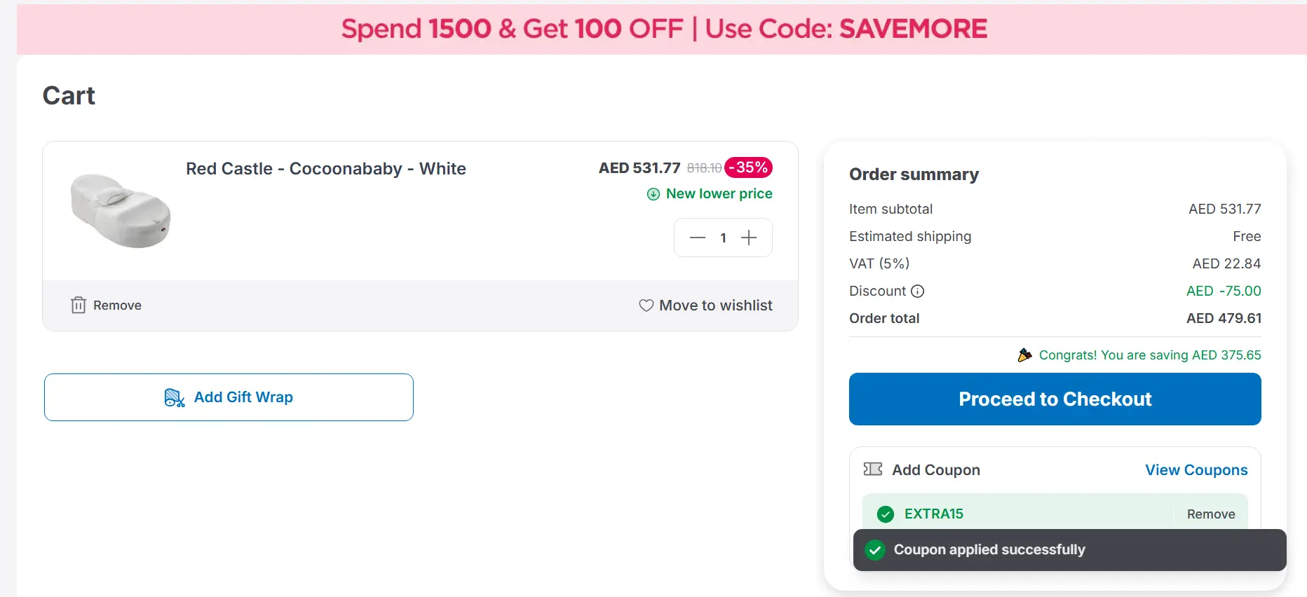 Screenshot of tested coupon for Mumzworld