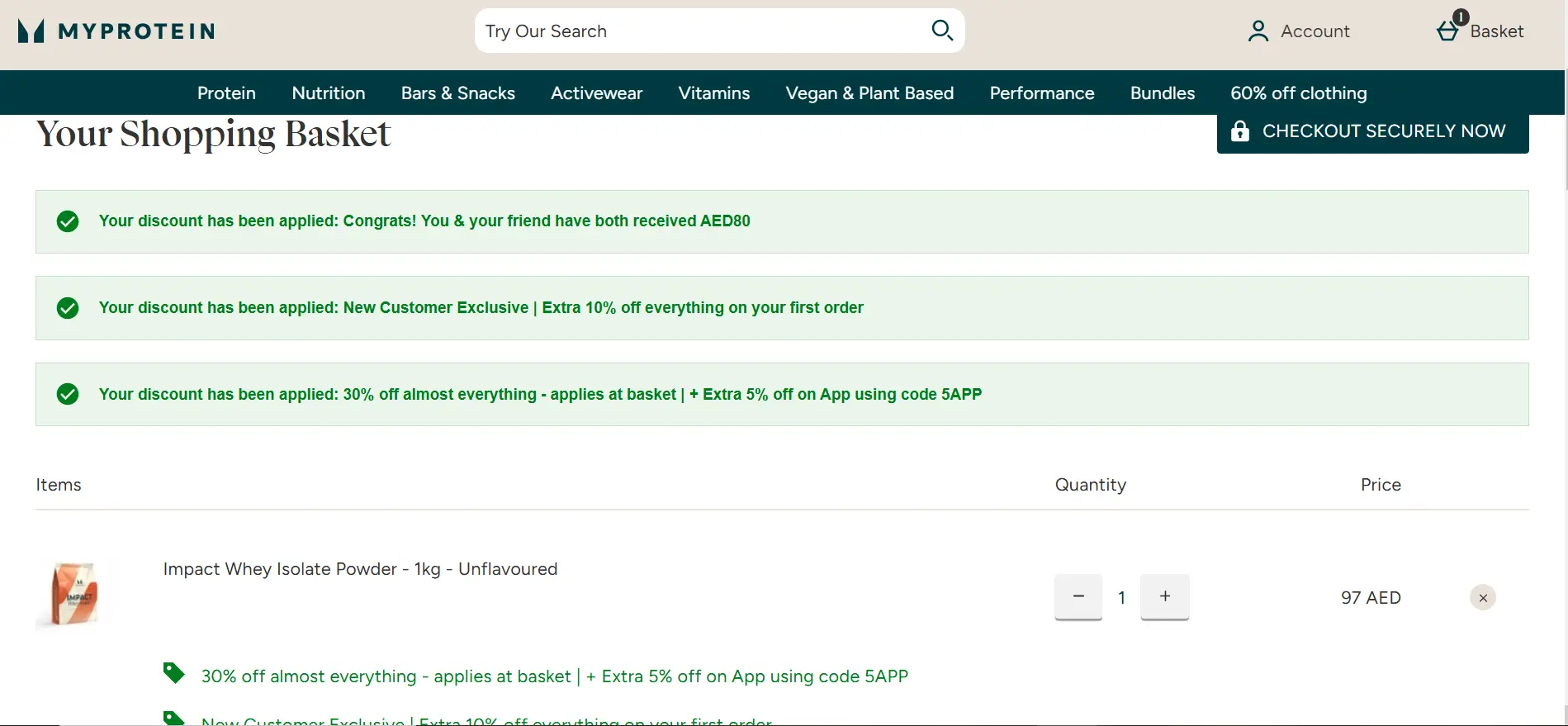 Screenshot of tested coupon for MyProtein