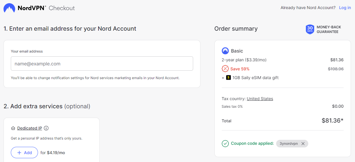 Screenshot of tested coupon for NordVPN