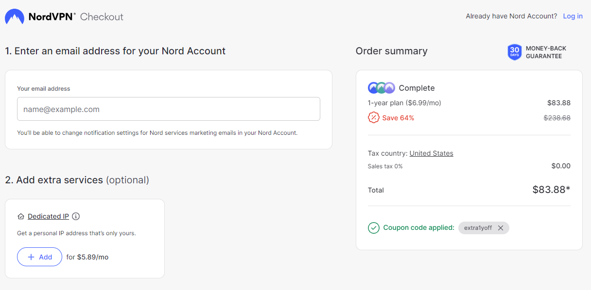 Screenshot of tested coupon for NordVPN