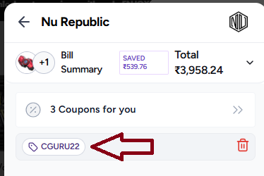 Screenshot of tested coupon for Nu Republic