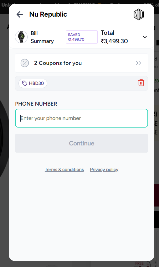 Screenshot of tested coupon for Nu Republic