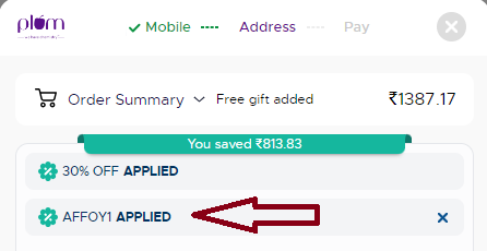 Screenshot of tested coupon for Plum