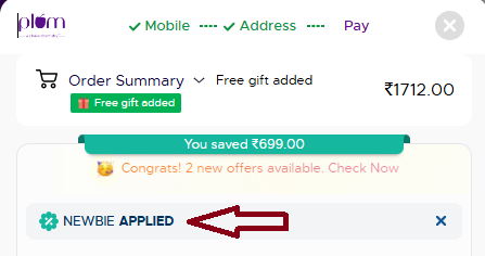 Screenshot of tested coupon for Plum