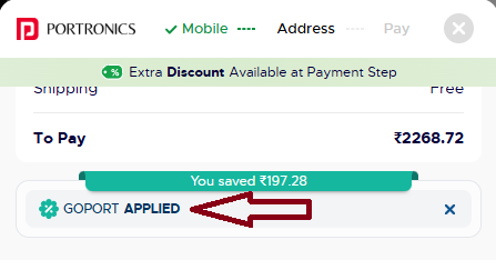 Screenshot of tested coupon for Portronics