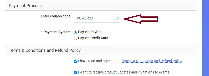 Screenshot of tested coupon for Poweradspy
