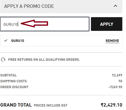 Screenshot of tested coupon for Puma