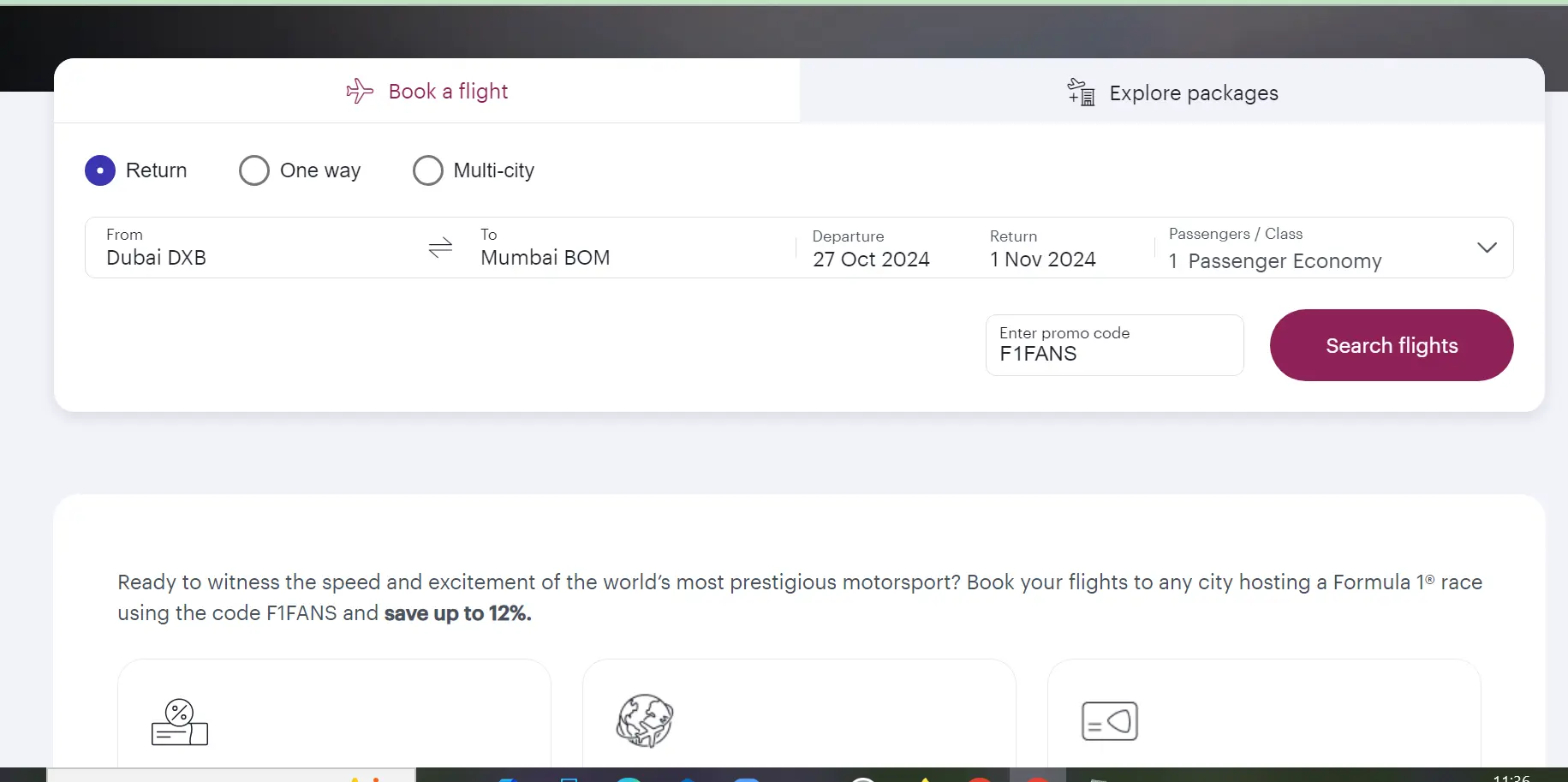 Screenshot of tested coupon for Qatar Airways