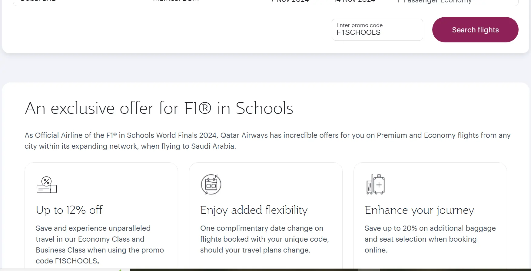 Screenshot of tested coupon for Qatar Airways