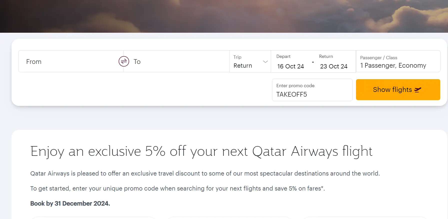 Screenshot of tested coupon for Qatar Airways