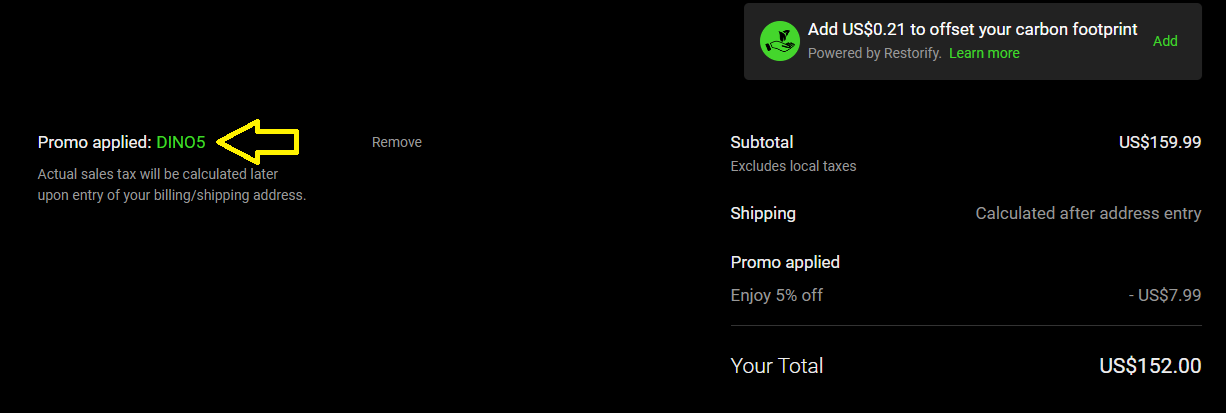 Screenshot of tested coupon for Razer