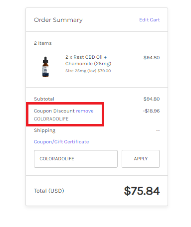 Screenshot of tested coupon for Receptra Naturals