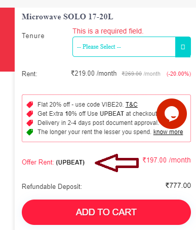 Screenshot of tested coupon for Rentickle