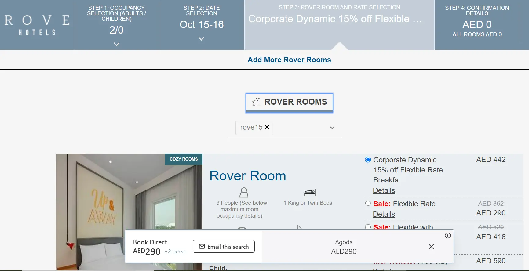 Screenshot of tested coupon for Rove Hotels