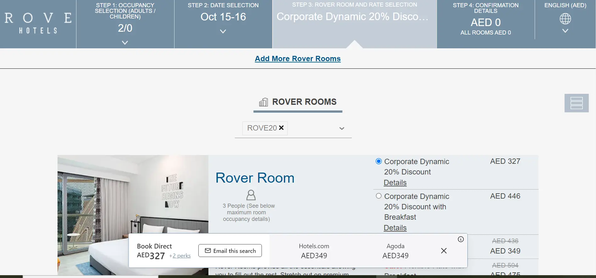 Screenshot of tested coupon for Rove Hotels