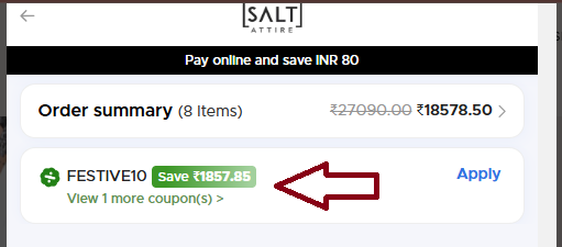 Screenshot of tested coupon for Salt Attire