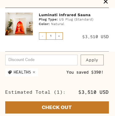 Screenshot of tested coupon for Sauna Space