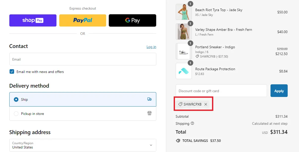 Screenshot of tested coupon for SculptHouse