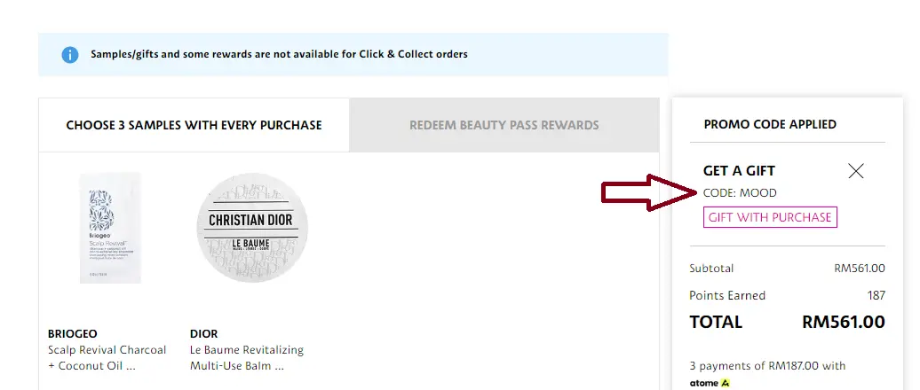 Screenshot of tested coupon for Sephora