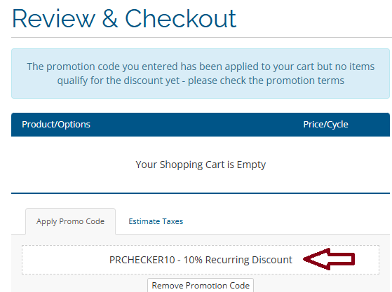 Screenshot of tested coupon for ServerPronto