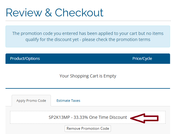 Screenshot of tested coupon for ServerPronto