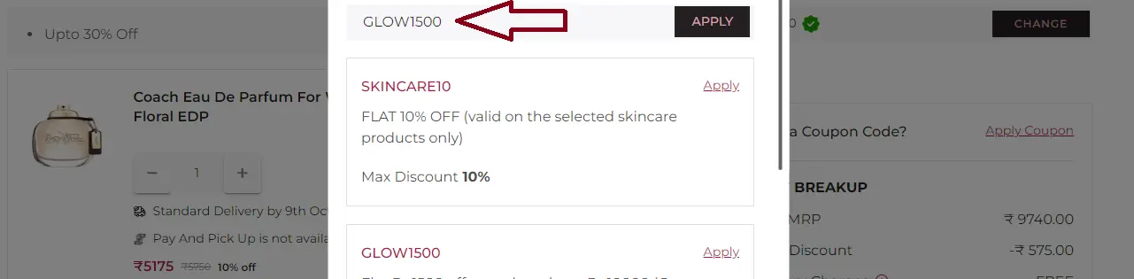 Screenshot of tested coupon for SSBeauty