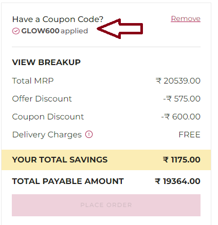 Screenshot of tested coupon for SSBeauty