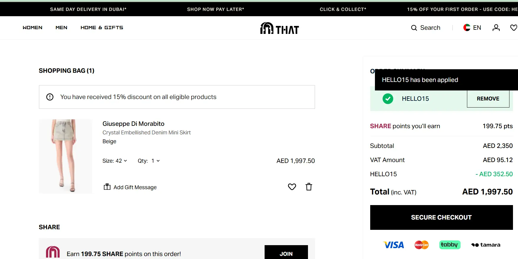 Screenshot of tested coupon for THAT Concept Store