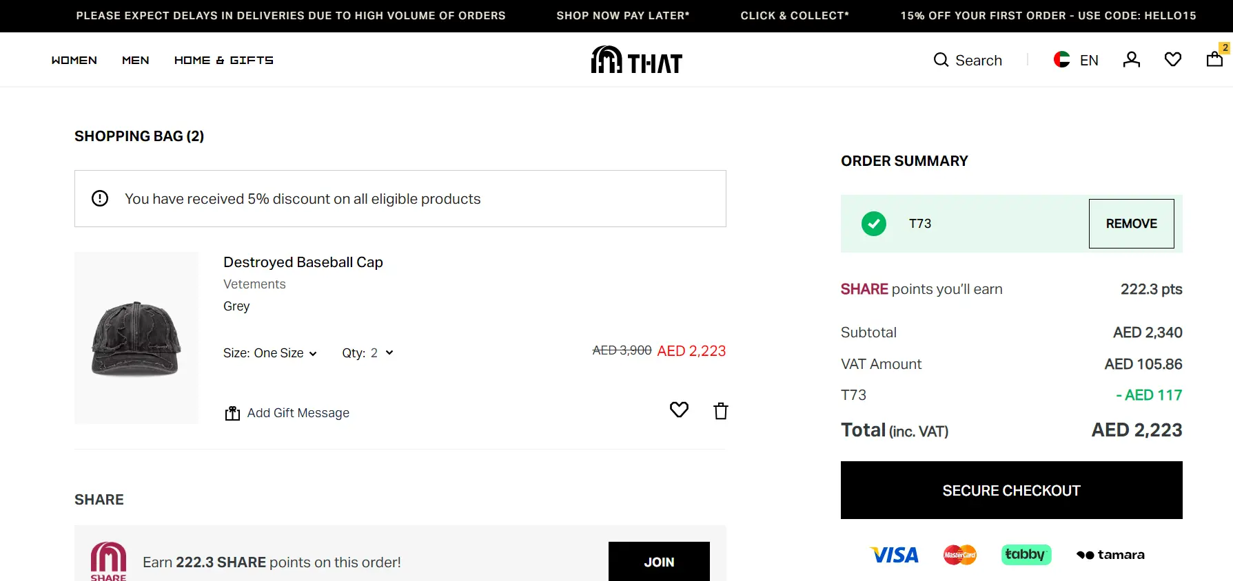 Screenshot of tested coupon for THAT Concept Store