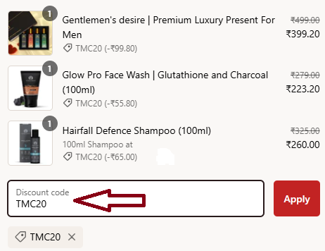 Screenshot of tested coupon for The Man Company